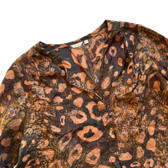 Casual Studio Bohemian Print Silk Shirt Size M Brown - Picture 2 of 7